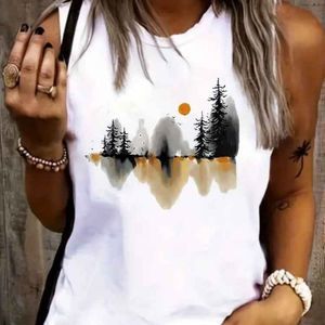 Landscape Water Color Painting Print Tank Top Crew Neck Sleeveless Top Size Med‎